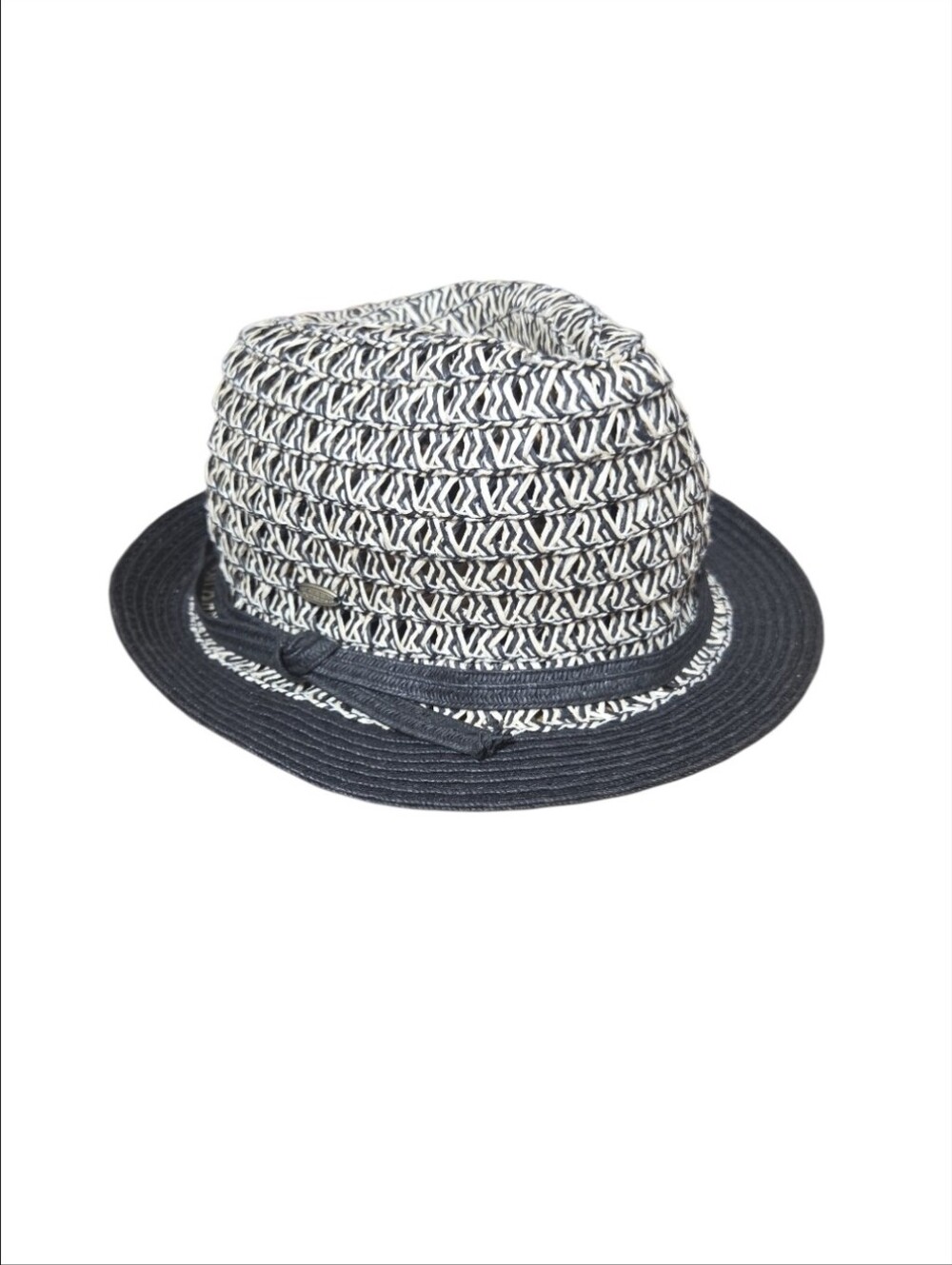 Scala Pronto Black Tan Blend Fedora Hat With Chevron Pattern Ribbon Band